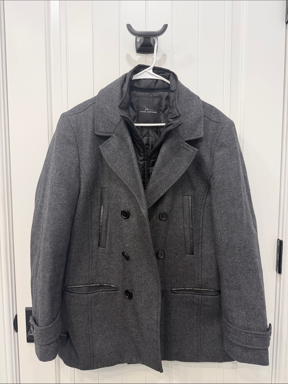Marc Anthony Gray Men's Double-Breasted Pea Coat